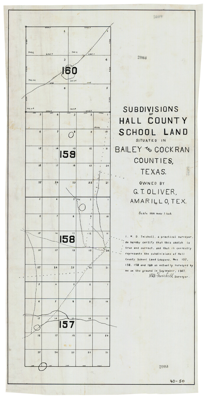 90477, Subdivisions of Hall County School Land situated in Bailey and Cockran (sic) Counties, Texas owned by G. T. Oliver, Amarillo, Tex., Twichell Survey Records