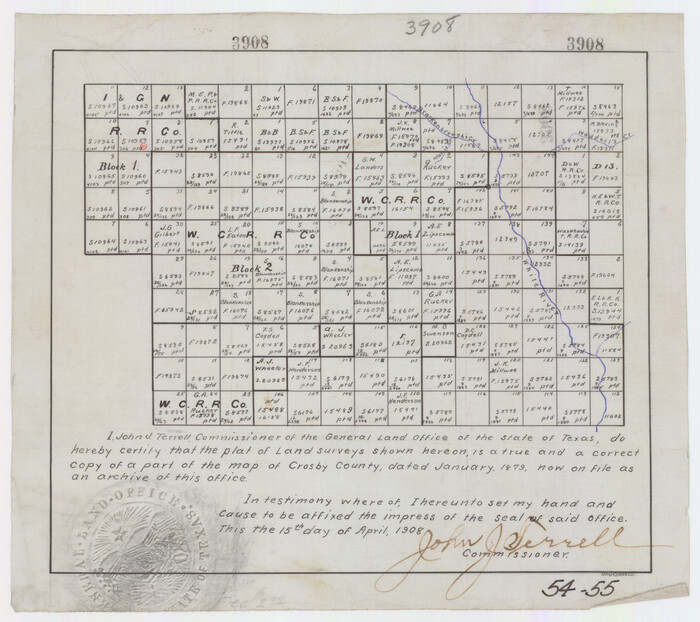90487, [W. C. RR. Co. Blks. 1 & 2, I. & G. N. RR. Co. Blk. 1, in southeast part of County], Twichell Survey Records