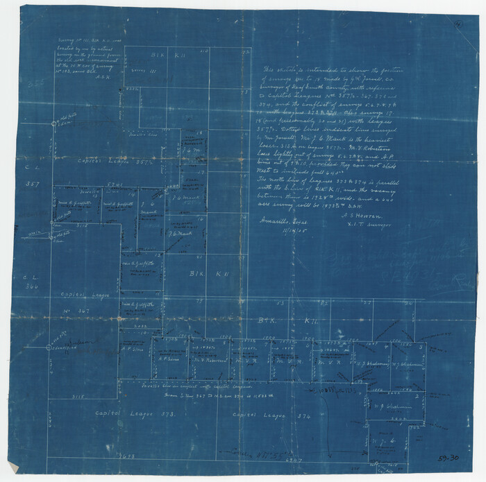 90539, [Sketch to show the positions of surveys 1-18 made by G. R. Jowell with reference to Captiol Leagues], Twichell Survey Records