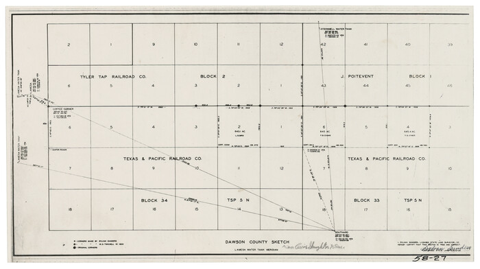 90546, Dawson County Sketch [showing T. & P. Blocks 34 and 33, Township 5 N], Twichell Survey Records