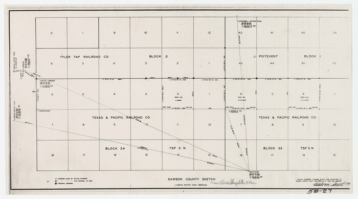 90546, Dawson County Sketch [showing T. & P. Blocks 34 and 33, Township 5 N], Twichell Survey Records