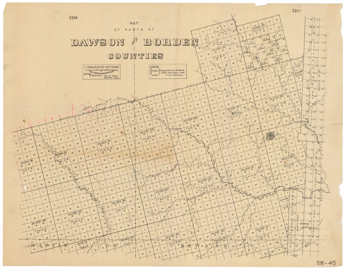 90627, Map of Parts of Dawson and Borden Counties, Twichell Survey Records