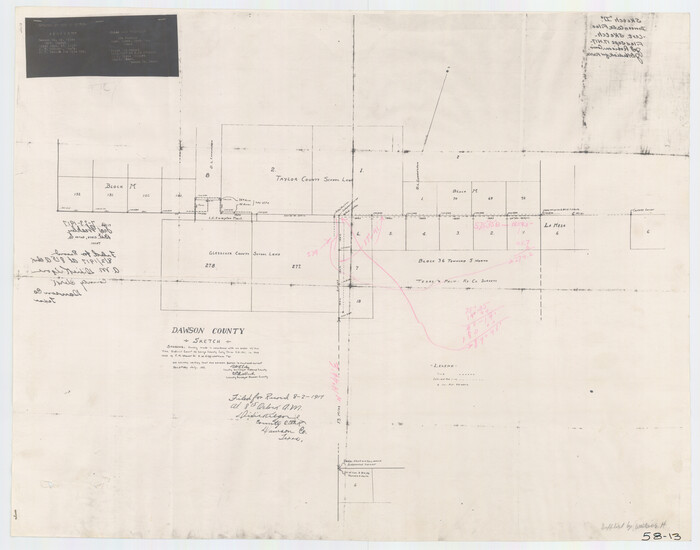 90637, Dawson County Sketch showing survey made in accordance with an order of the Hon. District Court of Garza County July Term A.D. 1917 in the case of F. M. Weaver vs. A. W. Higginbotham #41, Twichell Survey Records