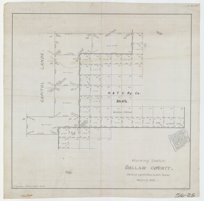 90649, Working Sketch in Dallam County [shows H. & T. C. Ry. Co. Block 47 1/2], Twichell Survey Records