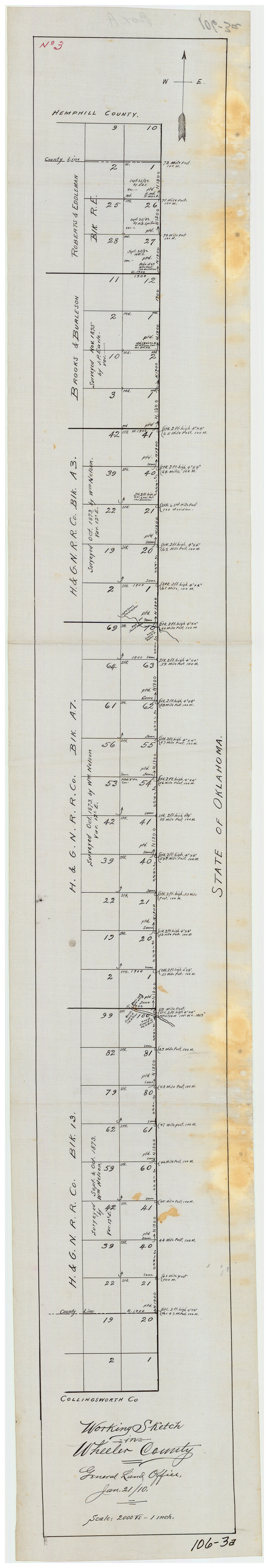 90731, Working Sketch in Wheeler County, Twichell Survey Records