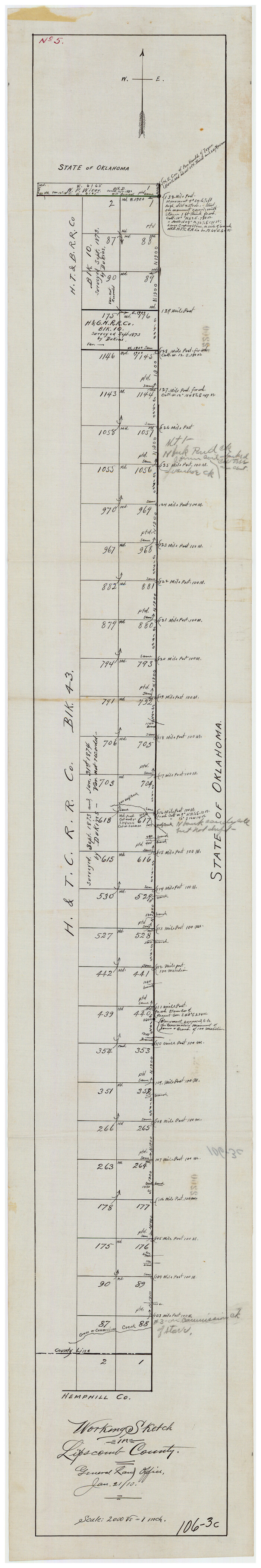 90732, Working Sketch in Lipscomb County, Twichell Survey Records
