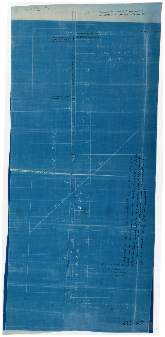 90756, Sketch of Block A7, Hartley County, Texas, Twichell Survey Records