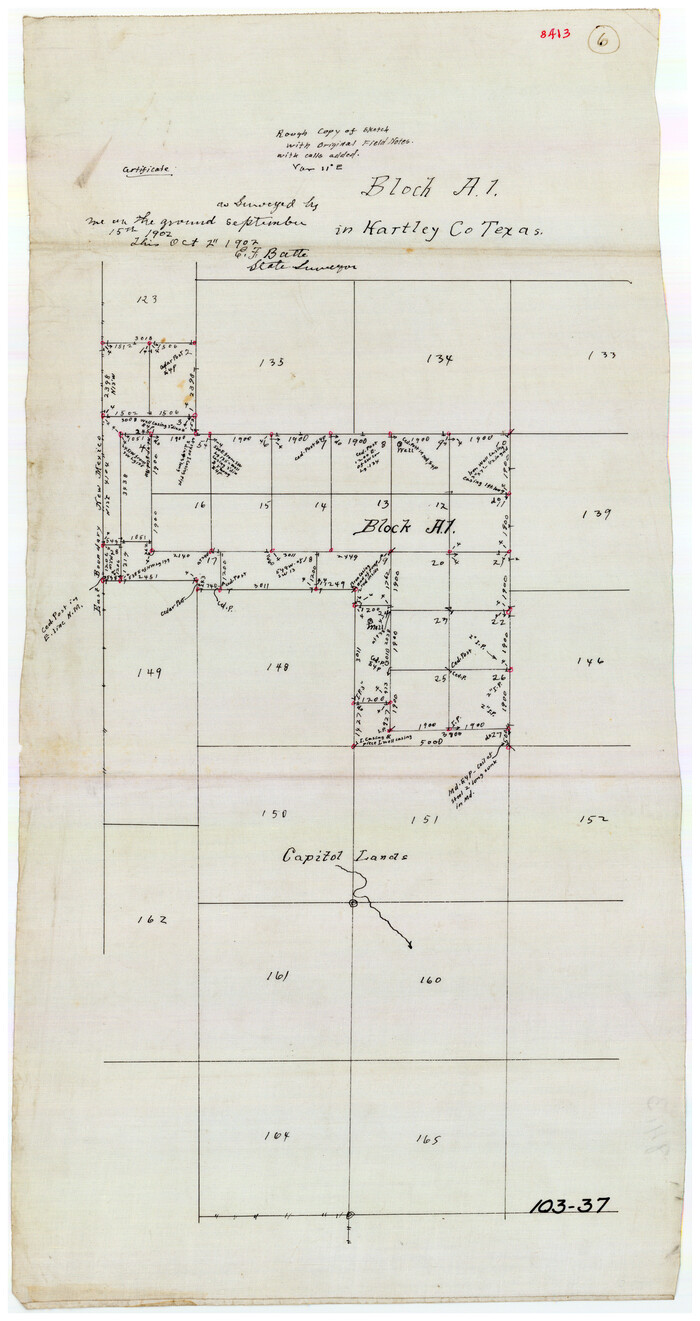 90762, [Sketch of Block A1 in Hartley County], Twichell Survey Records