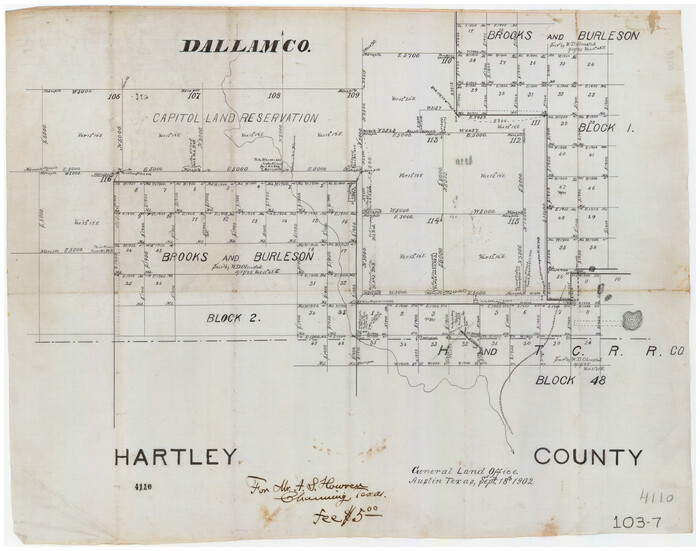 90773, [Capitol Land Reservation, Brooks and Burleson Blocks 1 and 2, H. & T. C. RR. Company Block 48], Twichell Survey Records
