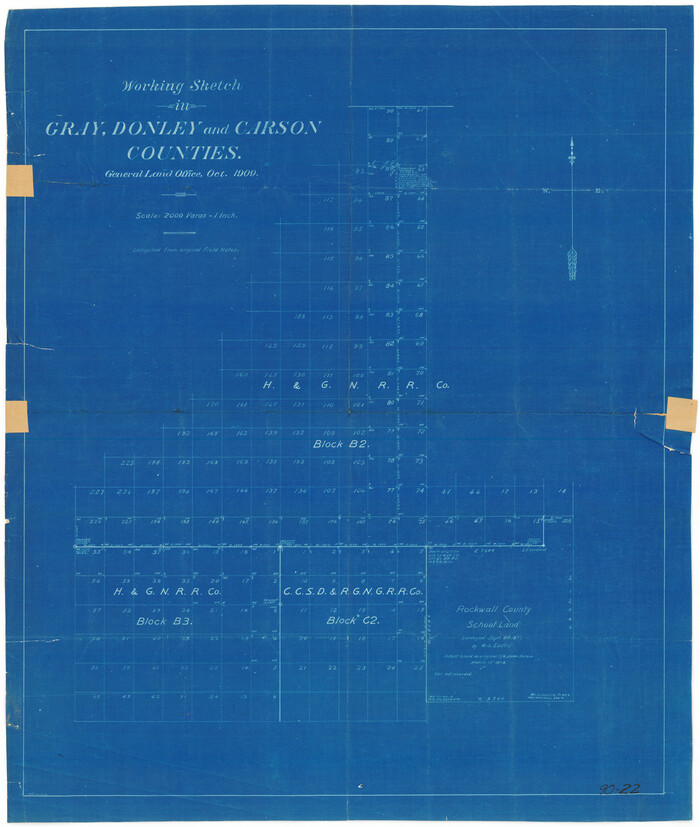90779, Working Sketch in Gray, Donley, and Carson Counties, Texas, Twichell Survey Records