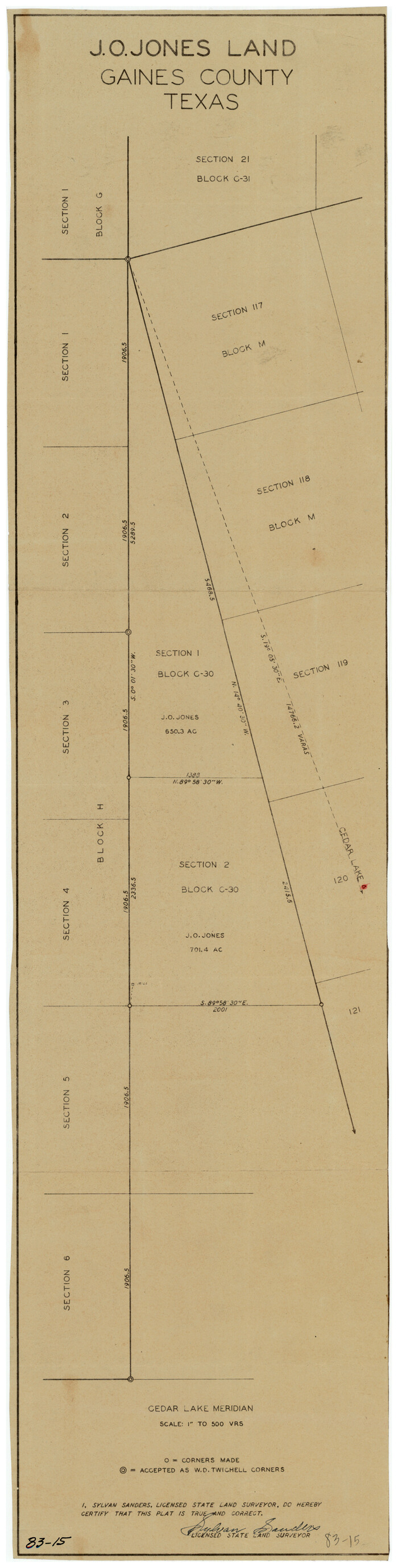 90792, J. O. Jones Land, Gaines County, Texas - Cedar Lake Meridian, Twichell Survey Records
