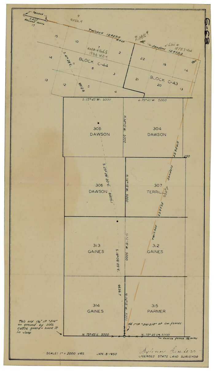 90813, [PSL Blocks C43 and C44 and Dawson and Gaines County School Lands], Twichell Survey Records