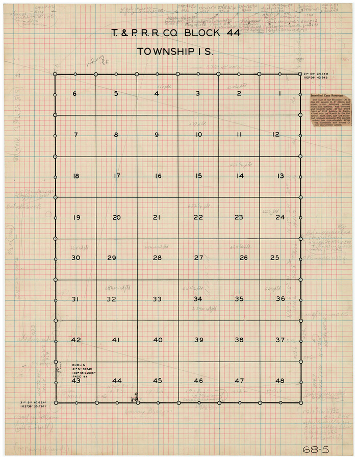 90826, T. & P. R. R. Co. Block 44, Township 1 S, Twichell Survey Records