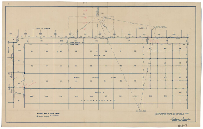 90838, [Sketch showing PSL Block AX and C. C. S. D. & R. G. N. G. RR. Co. Block G], Twichell Survey Records