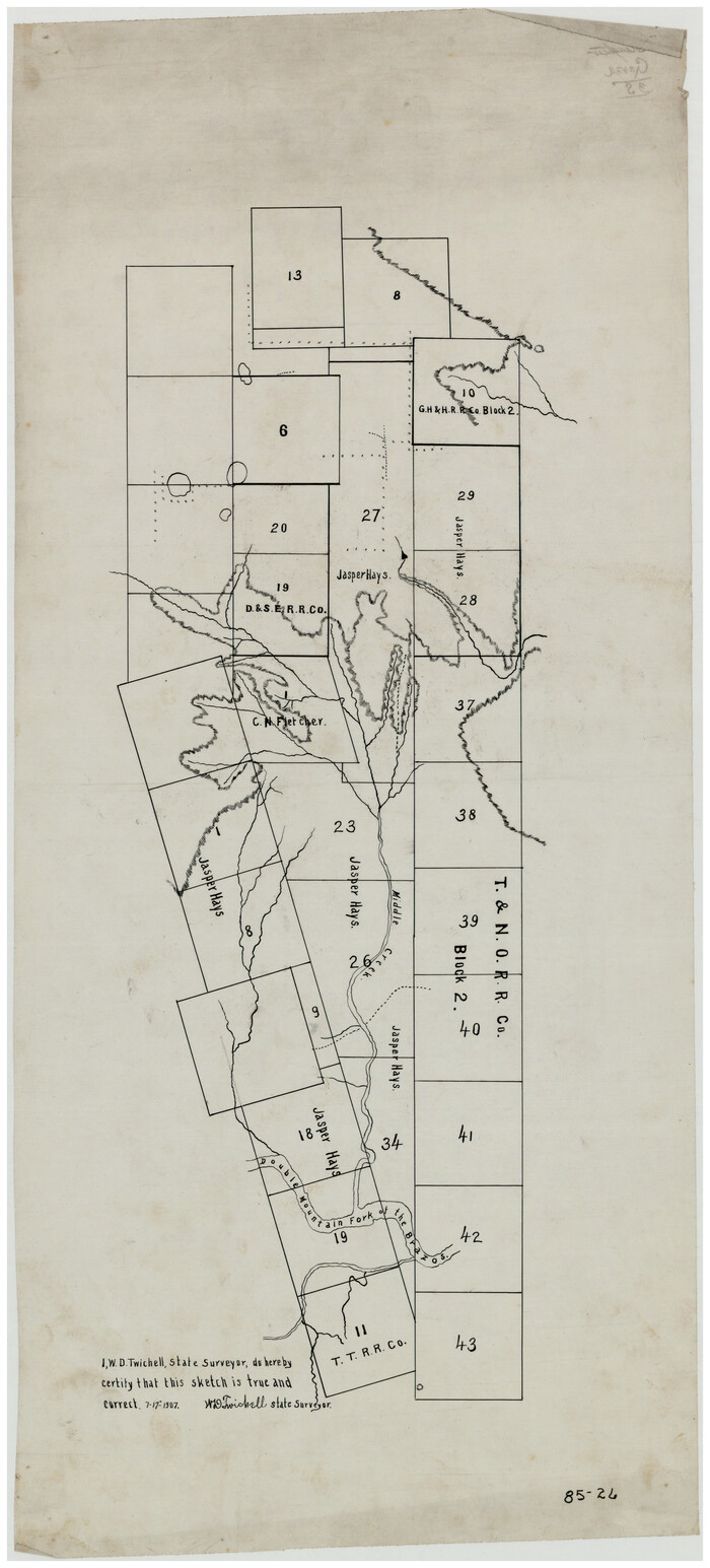90850, [Part of T. & N. O. RR. Co Block 2 and area around Jasper Hays survey], Twichell Survey Records
