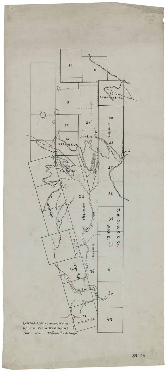 90850, [Part of T. & N. O. RR. Co Block 2 and area around Jasper Hays survey], Twichell Survey Records