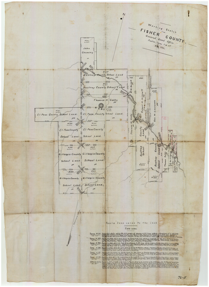 90911, Working Sketch from Fisher County [around Roby], Twichell Survey Records