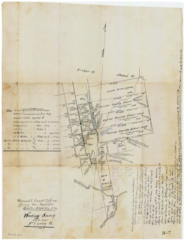 90918, Working Sketch on East Line of Fisher County [from Main Elm Fork of Brazos River along county line to Justo Rodriguez Survey 357], Twichell Survey Records