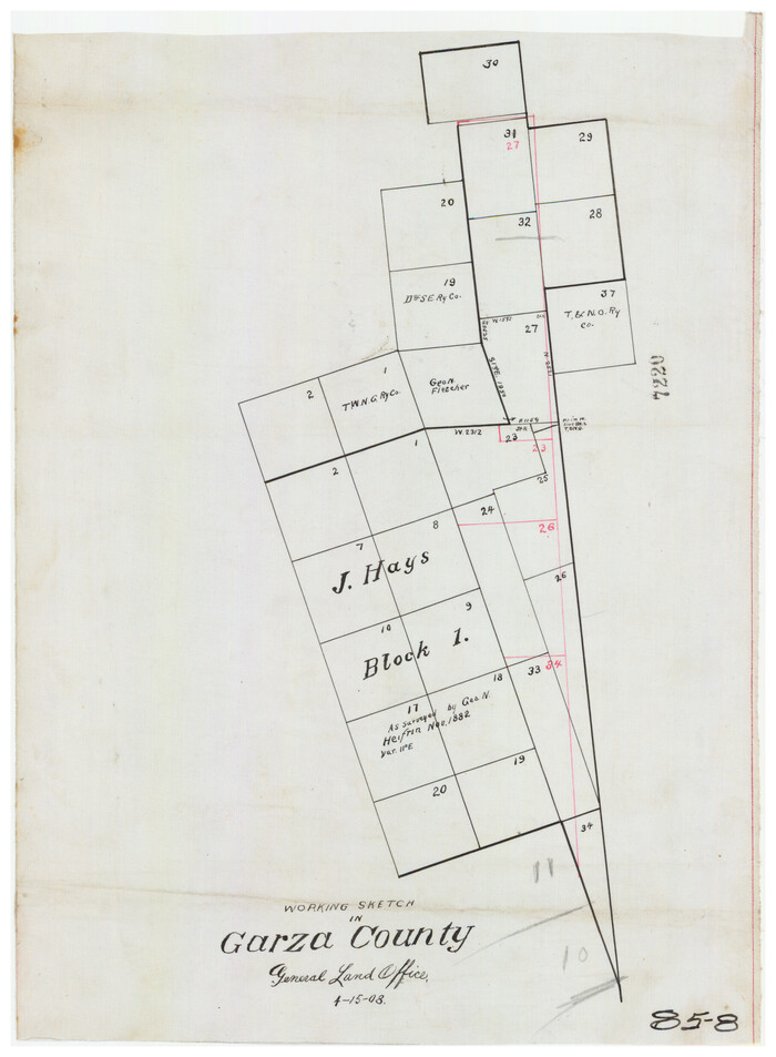 90920, Working Sketch in Garza County [J. Hays Block 1], Twichell Survey Records