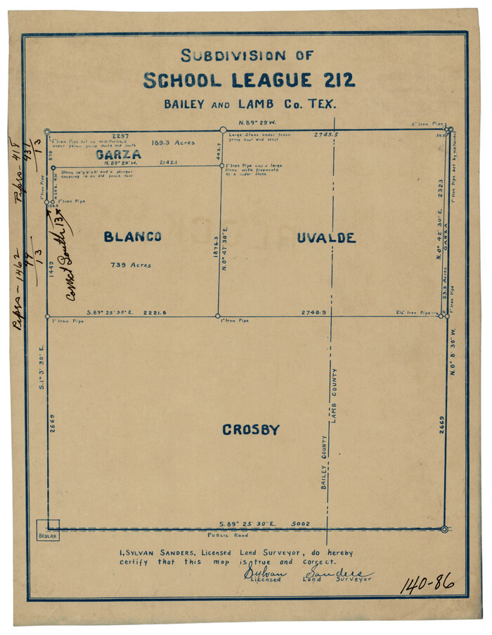90988, Subdivision of School Land League 12, Twichell Survey Records