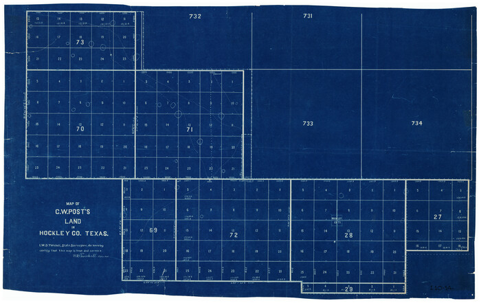 91095, Map of C. W. Post's Land in Hockley County, Texas, Twichell Survey Records