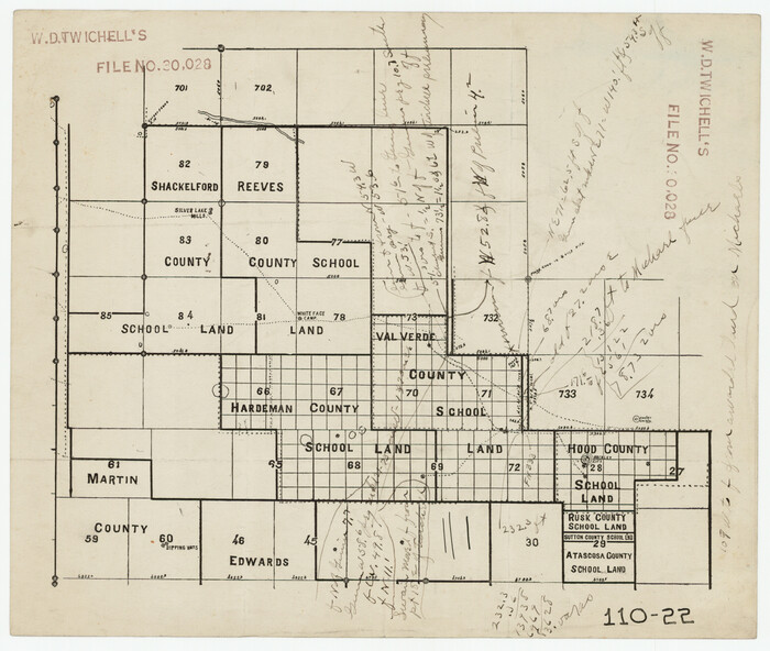 91100, [County School Land for Shackelford, Reeves, Hardeman, Val Verde, Hood, Martin, Rusk, Atascosa, and Edwards Counties], Twichell Survey Records