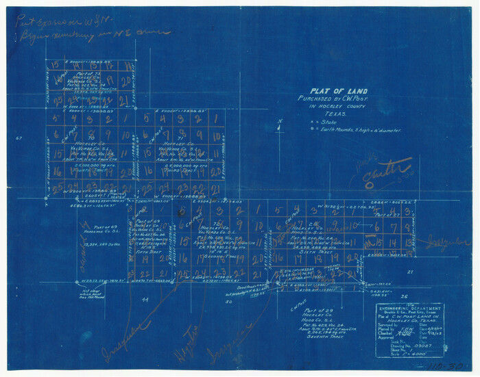 91196, Plat of Land Purchased by C. W. Post in Hockley County, Texas, Twichell Survey Records
