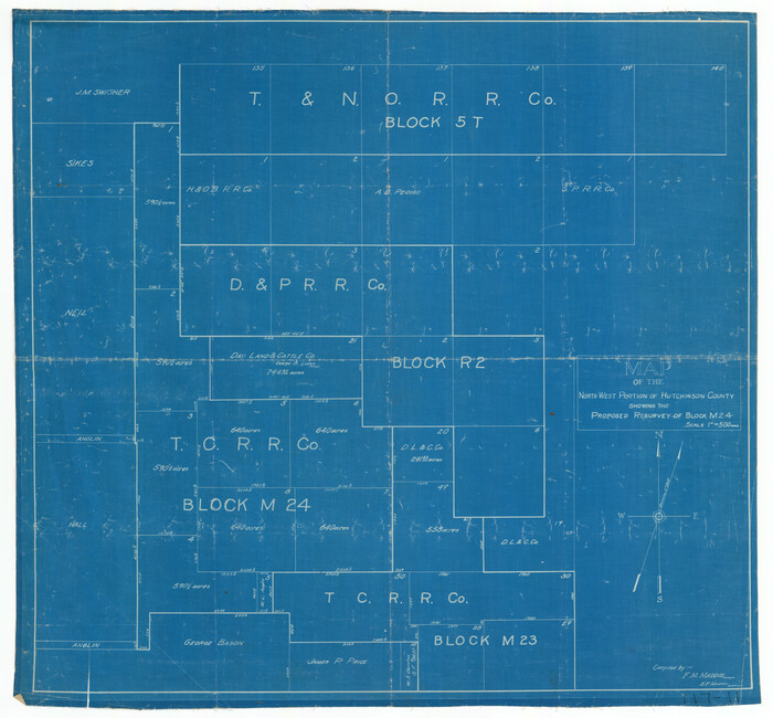 91237, Map of the Northwest Portion of Hutchinson County Showing the Proposed Resurvey of Block M24, Twichell Survey Records