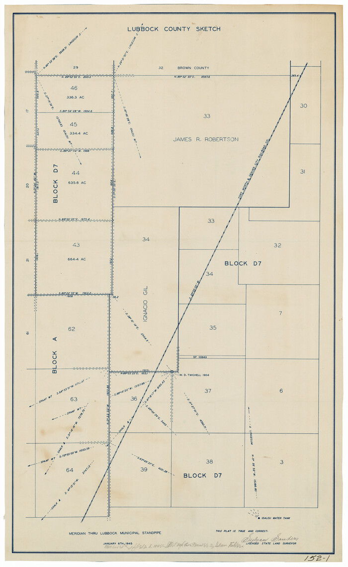 91310, [Lubbock County Sketch, Blocks D7, A, and vicinity], Twichell Survey Records