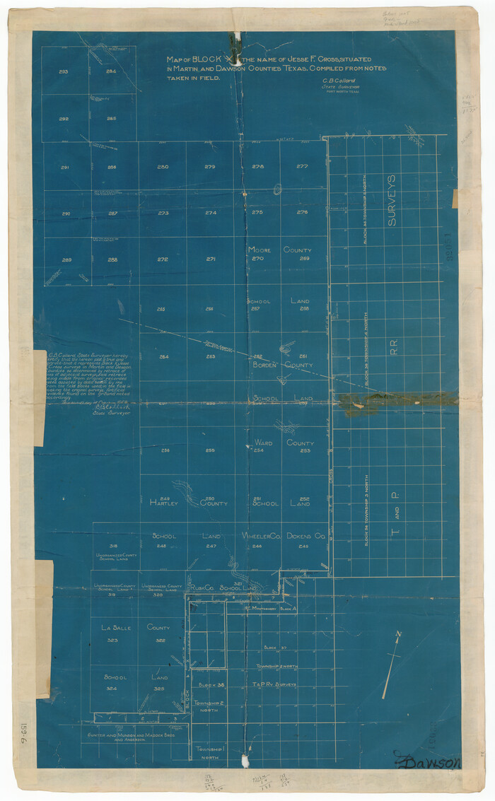 91356, Map of Block X in the Name of Jesse F. Cross, Situated in Martin and Dawson Counties, Texas, Twichell Survey Records