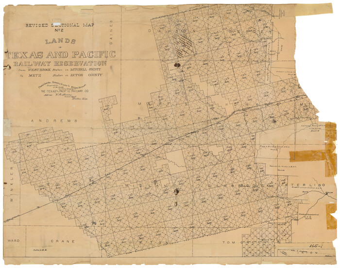 91366, Revised Sectional Map Number 2, Lands in Texas and Pacific Railway Reservation From Westbrook Station in Mitchell County to Metz Station in Ector County, Twichell Survey Records