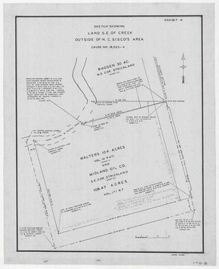 91373, Sketch Showing Lands Southeast of Creek Outside of H. C. Sisco's Area, Exhibit H, Twichell Survey Records