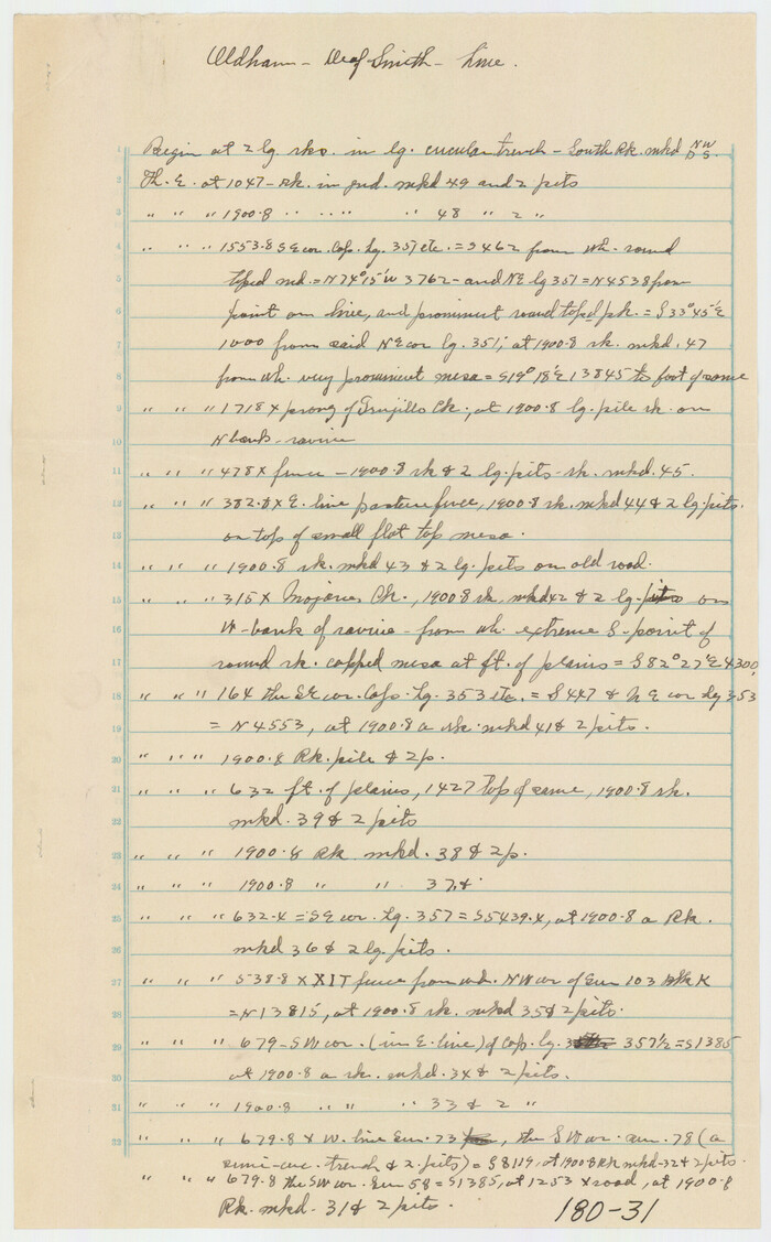 91406, [Field Notes attached to Sketch of North Line of Deaf Smith County and South Line of Oldham County], Twichell Survey Records