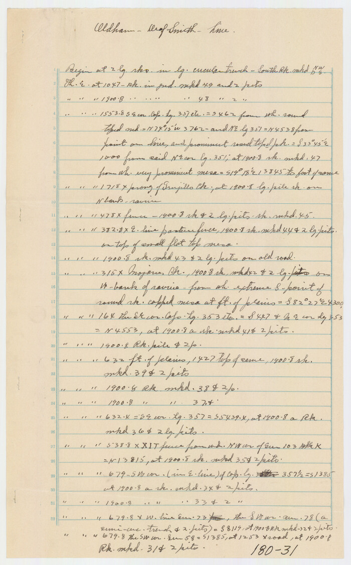 91406, [Field Notes attached to Sketch of North Line of Deaf Smith County and South Line of Oldham County], Twichell Survey Records