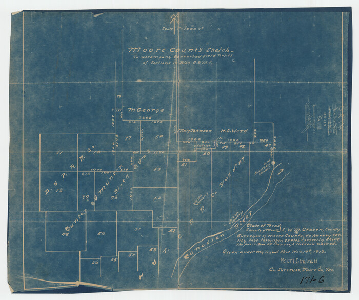 91415, Moore County Sketch to Accompany Corrected Field Notes of Sections in Block G. & M. 3], Twichell Survey Records