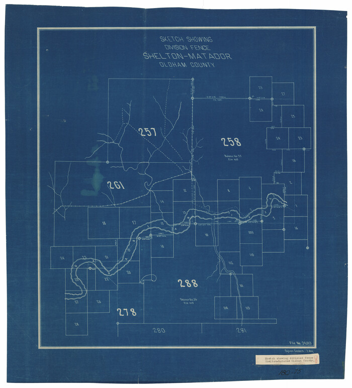 91426, Sketch Showing Division Fence Shelton- Matador, Oldham County, Texas, Twichell Survey Records