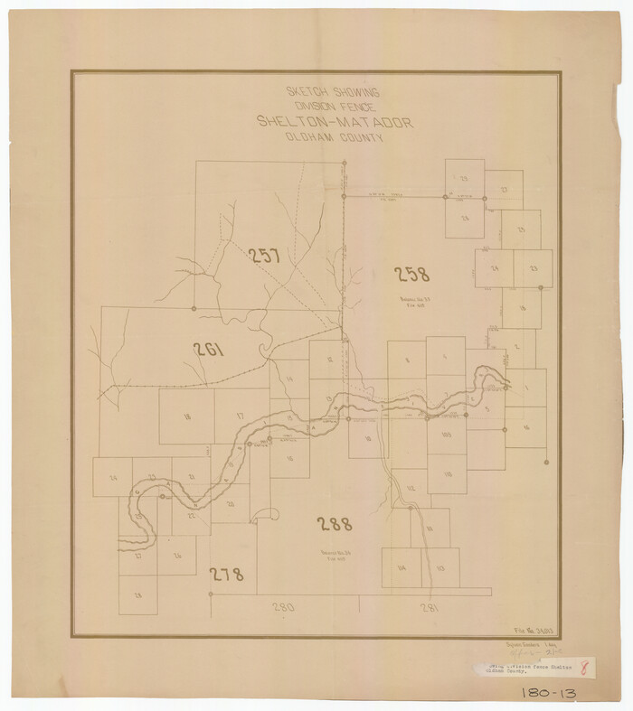 91484, Sketch Showing Division Fence Shelton- Matador, Oldham County, Twichell Survey Records