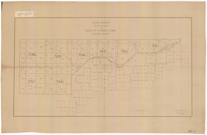 91485, Sketch Showing Construction of Block B7 and Bravo Fence, Oldham County, Twichell Survey Records