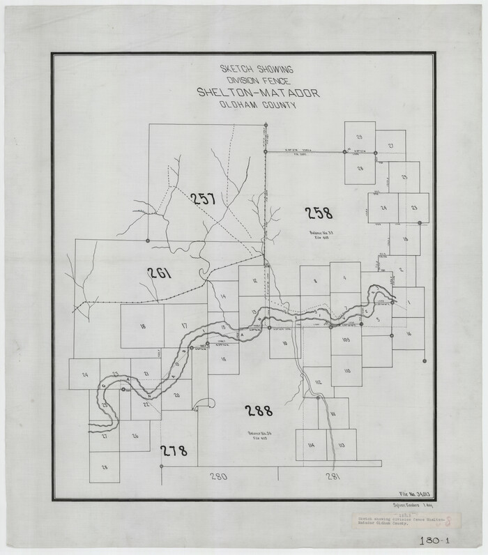 91486, Sketch Showing Division Fence Shelton- Matador, Oldham County, Twichell Survey Records