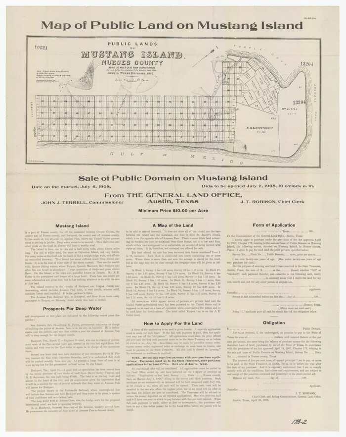 91492, Map of Public Land on Mustang Island, Twichell Survey Records