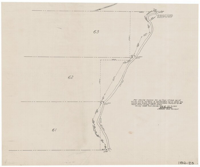 91598, [Plat showing traverse line run from I. R. Rock at southeast corner survey 58 northerly to the I. R. Rock corner at the northeast 60], Twichell Survey Records