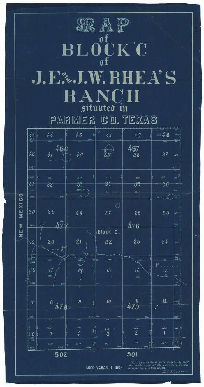 91600, Map of Block "C" of J. E. and J. W. Rhea's Ranch situated in Parmer Co., Texas, Twichell Survey Records