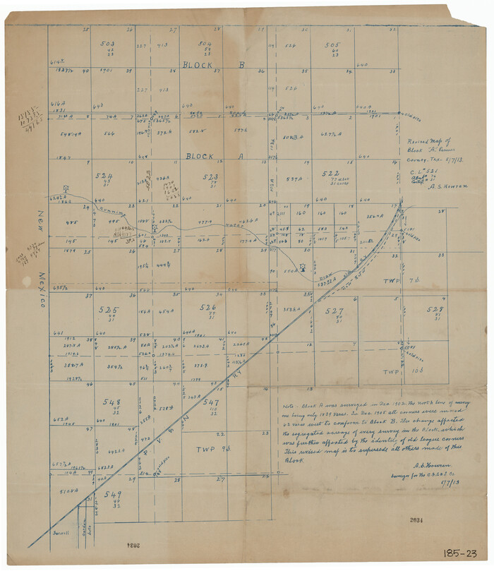 91609, Revised Map of Block "A", Parmer County, Twichell Survey Records