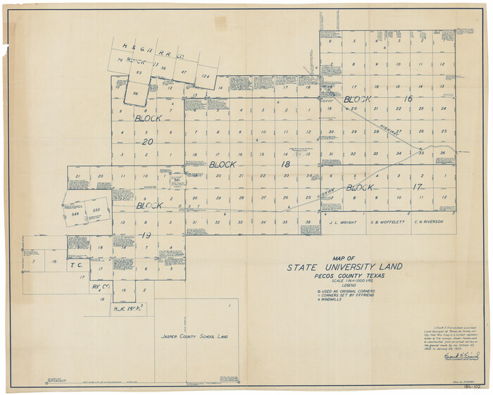 91626, Map of State University Land, Pecos County, Texas, Twichell Survey Records