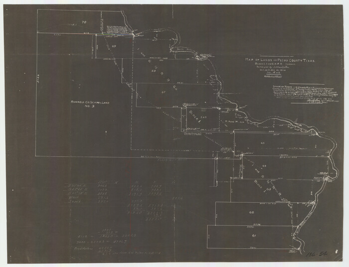 91640, Map of Lands in Pecos County Tixas (sic), Block 1, I. and G. N. RR. Company, Twichell Survey Records