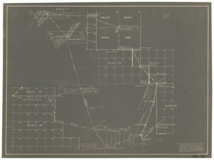 91645, [Connecting lines through Blocks A2, 29, I, GG, I. & G. N. Block 1 and Archer County School Land], Twichell Survey Records