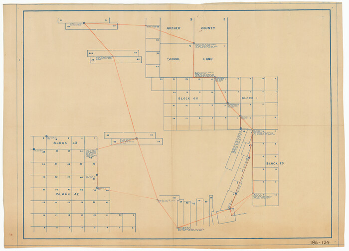 91646, [Connecting lines through Blocks A2, 29, I, GG, I. & G. N. Block 1 and Archer County School Land], Twichell Survey Records