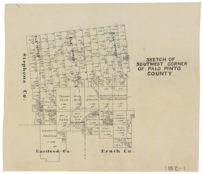 91647, Sketch of Southwest Corner of Palo Pinto County, Twichell Survey Records