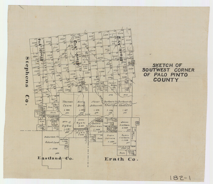 91647, Sketch of Southwest Corner of Palo Pinto County, Twichell Survey Records