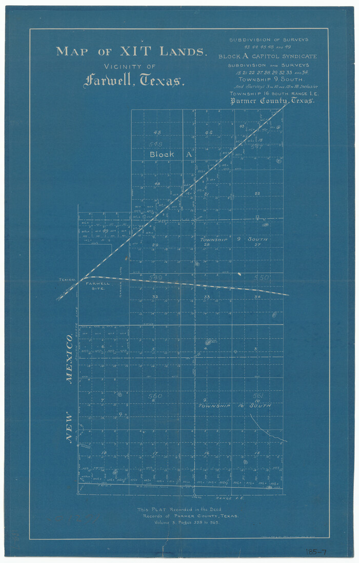 91654, Map of XIT Lands, vicinity of Farwell, Texas, Twichell Survey Records
